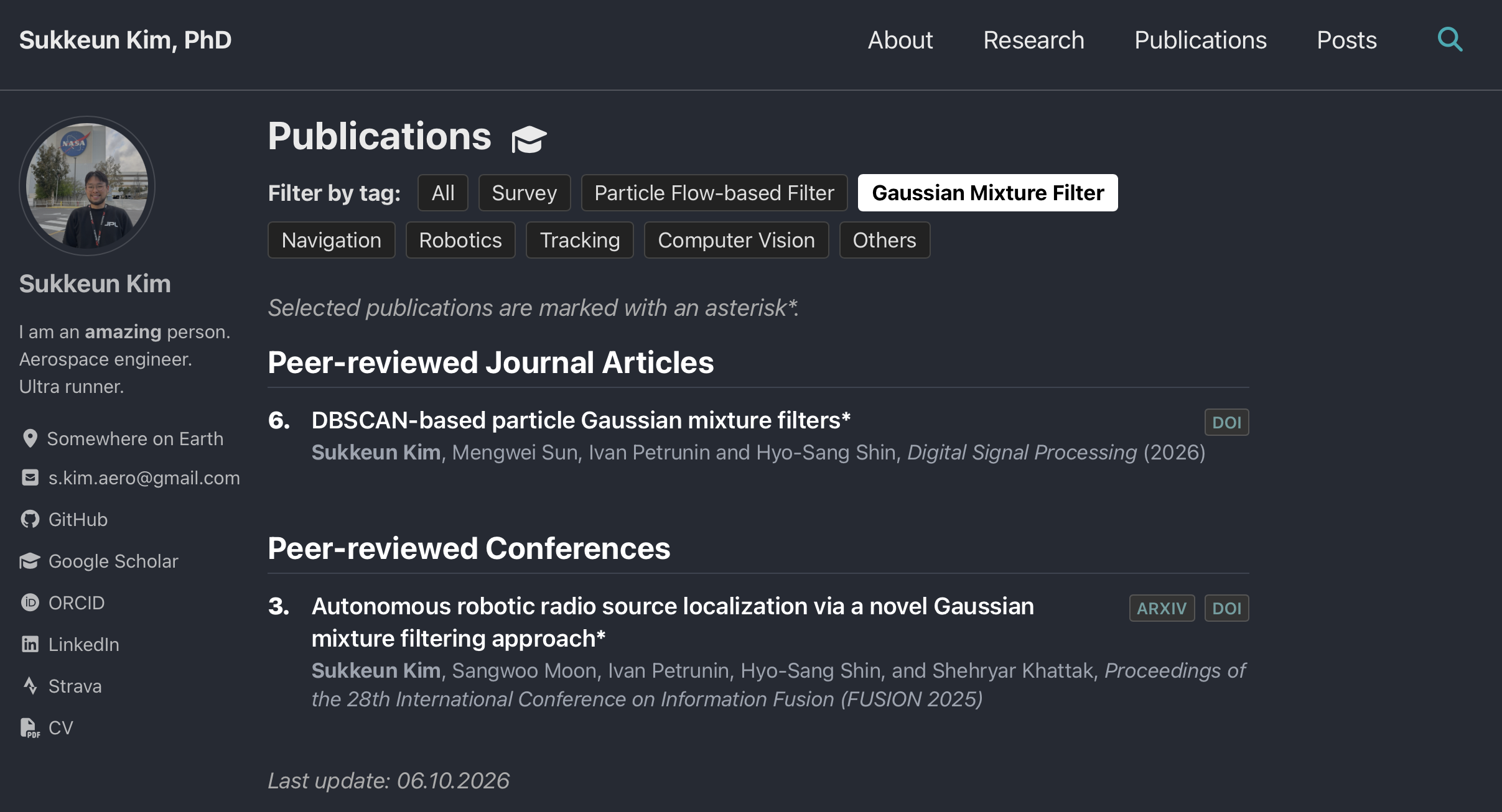 The updated publication page features with tag-based filtering (example with GMF)